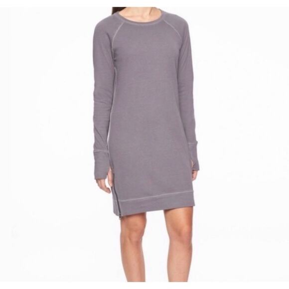 Athleta Eco Wash Size Zip Long Sleeve Thumbhole Sweatshirt Dress in Gray, Small - Picture 1 of 10
